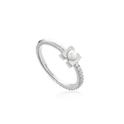 Silver Pearl Modernist Band Ring 54