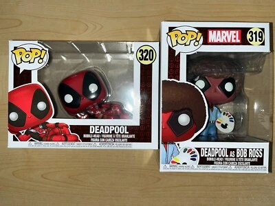 Funko POP! Deadpool set of 2, Lounging, Bob Ross, with 0.50mm Protectors