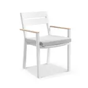 Capri Outdoor Aluminium Dining Chair with Teak Timber Arm Rests White - Textured Olefin Grey