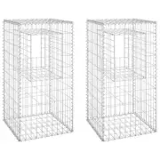2 Pcs Gabion Wall With Covers Garden Patio Decorative Stone Basket Posts 50x50cm