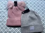 Set of 2 Sportsgirl Beanies BNWT Pink Grey Christmas Stocking Stuffer Teen Gift