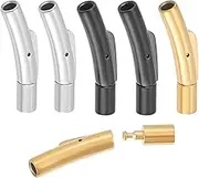WEBEEDY 6 Pcs Leather Cord End Clasp Stainless Steel Cord Ends for Jewelry Making 3mm/1.1'' Hole Cord End Connector Leather Bracelet Clasp End Caps DIY Necklace Bracelet Making, (Gold/Silver/Black)