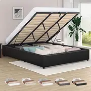 ALFORDSON Bed Frame with Gas Lift Storage Base King Size, Bed Platform Foundation PU Leather Upholstery Without Headboard for Mattress Topper, Wilbur Black