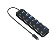 USB 3.0 Hub, 7-Port USB Hub USB Adapter with Individual on/Off LED Switch USB Hub 3.0 (4ft/1.2m Cable)