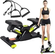 Mini Stepper Exercise Machine, Stair Stepping Fitness Exercise with Resistance Bands/Non-Slip Pedal/LCD Display, Home Workout Equipment for Legs Arms Full Body Training