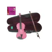Pink Violin,Case,Bow,Bridge,Rosin+Extra E String~4/4 3/4 1/2 1/4 1/8 1/10 1/16