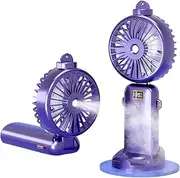 Fay Bless Hadheld Misting Fan Portable Rechargeable Personal Mister Fan, 3000mAh Battery Operated Spray Water Mist Fan with 5Speeds,LED Display,90°Foldable Cooling Fan (Violet)