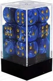 Chessex Dice d6 Sets: Vortex Blue with Gold - 16mm Six Sided Die (12) Block of Dice