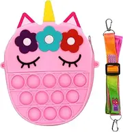 Unicorn Silicone Push Pop Bubble Mini Wallet Shoulder Kids Bag, Ideal Kid Boys Girls Pop Up Sensory Fidget Anxiety Stress Relief Christmas Birthday Gifts (Pink)