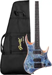 Headless 6 Strings Electric Guitar Mahogany Body with Gigbag GRHL-2 (Blue)