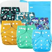 Leekalos Cloth Diapers Reusable for Boys and Girls, Baby Diaper Cloth with Bamboo Inserts & Wet Bag (Bright Fish) One Size