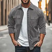 Men's Casual Shirt Corduroy Shirt Button Up Shirt Solid Color Street Daily Blue Brown Gray Long Sleeve Lapel Spring Fall Clothing Apparel Pocket