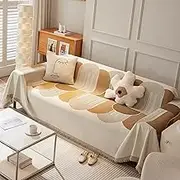 Couch Cover for Pets, Washable Sofa Covers, Non Slip Couch Sofa Cover, L Shape Chenille Cushion Covers,Sofa Slipcovers,Furniture Protector with Tassels (Khaki, L(180cm*300cm))