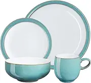 Denby - Azure Blue Dinner Set for 4-16 Piece Ceramic Tableware Set Blue, White - Dishwasher Microwave Safe Crockery Set - 4 x Dinner Plate, 4 x Small Plate, 4 x Cereal Bowl, 4 x Coffee Mug