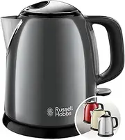 Russell Hobbs Colours+ 24993-70 Small Kettle [1.0 L] Stainless Steel Grey (2400 W, Quick Boil Function, Removable Limescale Filter, External Water Level Indicator, Small Travel Kettle) Tea Maker