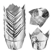 50 Pcs Tulip Baking Cups Cupcake Muffins Liners, Silver