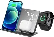 COHEALI Wireless Charger Station with Digital Clock Temperature Display Fast Charging Stand for for Home Office Use