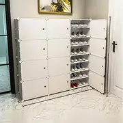White Door Easy Sort Portable Shoe Storage Plastic Cube Storage Tower Shelves for Storage Shoe Cabinet Shoe Rack (White 3 Column 8 Row)