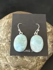 Womens Blue Larimar Navajo Sterling Silver Dangle Earrings 17297