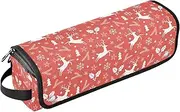 [sanluoli] Hot Hair Tools Travel Bag and Heat Resistant Mat with Zipper Hair Tools Organizer Storage Bag Red Christmas Reindeer Trave Case for Women