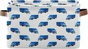 Cartoon Blue Trucks Closet Organizer Baskets, Rectangle Collapsible Storage Bin with Handle, Set of 2