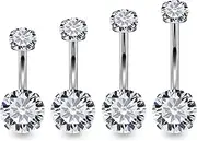 [Hoeudjo] Belly Button Ring Surgical Steel Belly Button Piercing 14G Belly Rings For Women Internally Threaded Round Cubic Zirconia Long Navel Barbell Jewelry 8/10/12/14mm