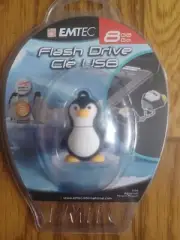 Emtec Penguin 8GB Flash Drive NEW Sealed w/ Chain