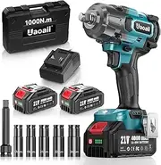 Cordless Hammer Drill, 1/2 Inch 1000 Nm, Electric Impact Wrench, 4000 mAh Battery, Adapter, 5 Socket Wrenches Included, Powerful and Easy to Use for Tightening and Loosening Screws