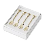 4pc Pilbeam Living Birds Tableware Cutlery Cocktail Party Forks Set Brass
