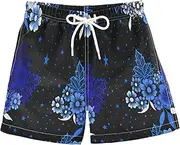 [RPLIFE] Swimming Clothes for Boys, Anti-Chafe Swim Trunks Boys 2 T, Blue White Flowers Black