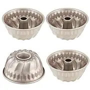 4PCS Mini Bundt Pan Set, 4-Inch Non-stick Carbon Steel Kugelhopf Mold, FDA Appr