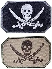 Antrix 2 Pcs Pirate Jolly Roger Cross Swords Skull Skeleton Bone Zombie Ghost Embroidered Military Morale Patches Hook & Loop Badge for Hats Backpacks Bags Jackets