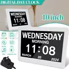 Extra Large Dementia Clock 10" Digital Calendar Day Clocks LED Alarm Clock Wall