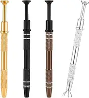 4pcs 4-Claw Jewelry Pick Up Tool, Stainless Steel Piercing Ball & Jewelry Grabber Ic Chip Pickup Tool Diamond Tweezers Prong Holder Claw for Mini Small Parts Pearl Electronic Components (Type 1)
