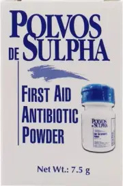 Polvos de Sulpha First Aid Antibiotic Powder 7.5 mg - lote240504. Exp.05/26
