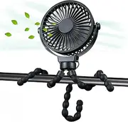 Mini Portable Stroller Fan, Small Clip on Fan, 3 Speed 360° Rotate Flexible Tripod 5200mAh Baby Fan Handheld USB Desk Cooling Fan for Car Seat Crib Treadmill Travel Camping