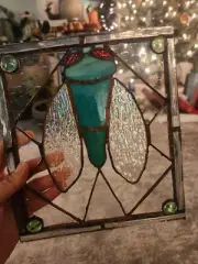 Stained Glass Cicada Suncatcher With Irridescent Wings & Copper Solder