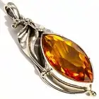 925 Solid Sterling Silver Faceted Honey Baltic Amber Marquise Gorgeous Pendant