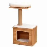 30” Cat Tree with Jute Rope Covered Scratching Post, Hammock, and Wooden Condo