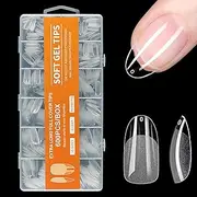 Gaivek 600 Pcs Medium Oval Fake Nails, Full Cover Pre-Shaped Soft Gel Nail Tips, Round Press-On Nail for Extensions, False Nails Kit for DIY Manicure and Salon Use, 10 Sizes