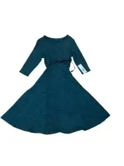 Nina Leonard Green A-Line Belted Dress Large