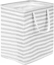 [Glarks] 1 pack 100L Large Laundry Basket, Waterproof Laundry Hamper with 1Pcs Removable Bags, Long Reinforced Handles, Collapsible Freestanding Clothes Hamper for Bathroom (Grey Stripe)