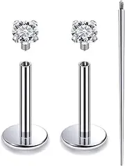 [Lsnevsie] 20G 18G 16G Internally Threaded Astm F136 Titanium Nose Ring Studs Flat Back Studs Earrings G23 Titanium Tragus Helix Conch Cartilage Earrings Piercing Jewelry For Women Men CZ 2mm 3mm 4mm