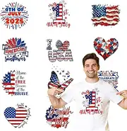 12 Sheets Independence Day Iron on Transfers,4th of July Iron on Patches with American Flag Love Heart Flowers Design | Heat Transfer Vinyl Stickers for Clothes Bag Pillow