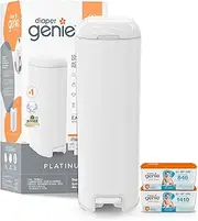 Diaper Genie Platinum Pail Gift Set, Lily White, Made of Durable Stainless Steel and Includes 2 Easy Roll Refills with 18 Bags and 30 Bags