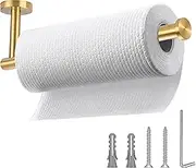 Brushed Gold Paper Towel Holder,Under Kitchen Cabinet Towel Paper Rack,Wall Mounted Round SUS304 Stainless Steel Dispenser for Bathroom Kitchen Tissue Towel Roll,11.8 inch…