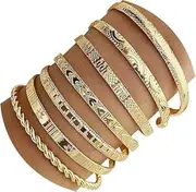 [Generic] 1PCS Gold Bangle Bracelets For Women, 14k Gold Plated Multi Layer Stackable Cuff Bracelet Set, Trendy Elegance Charms Non Tarnish Minimalist Textured Boho Jewelry for Women