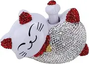 Fortune Lucky Cat Car Interior Decoration Rhinestone Universal Center Console Dashboard Ornament Figurine Red Adds Style and Luck to Your Vehicle (Red)
