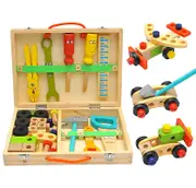 Children's tool kit, wooden tool box with wooden tools, building toy set, educational STEM building