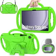 [AVAWO] Kids Case for Samsung Galaxy Tab A9+/A9 Plus 11 Inch 2023 Case, with Strap, Shockproof Lightweight Handle Stand 2023 Model (SM-X210/X216/X218) with Lanyard, Green